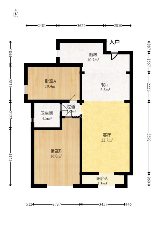 京武浪琴山一、二期  2室2厅1卫   194.80万室内图1