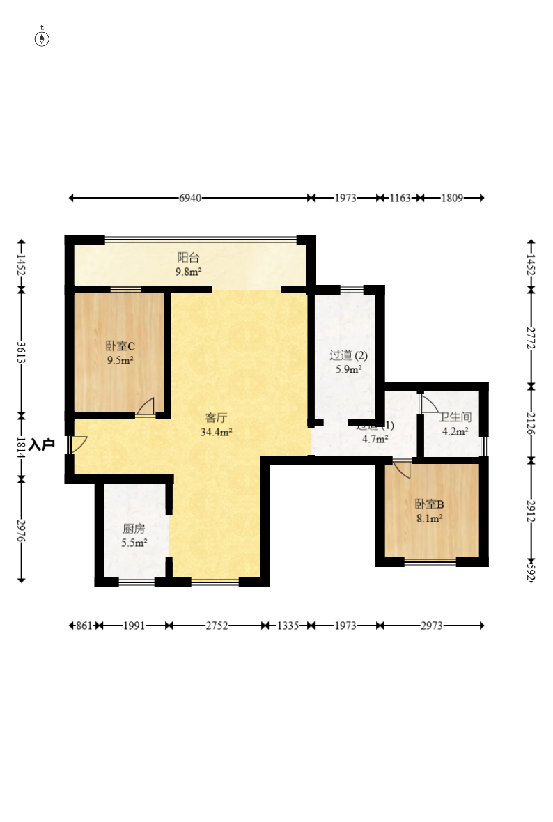 中建梅溪湖中心  4室2厅2卫   178.00万室内图1