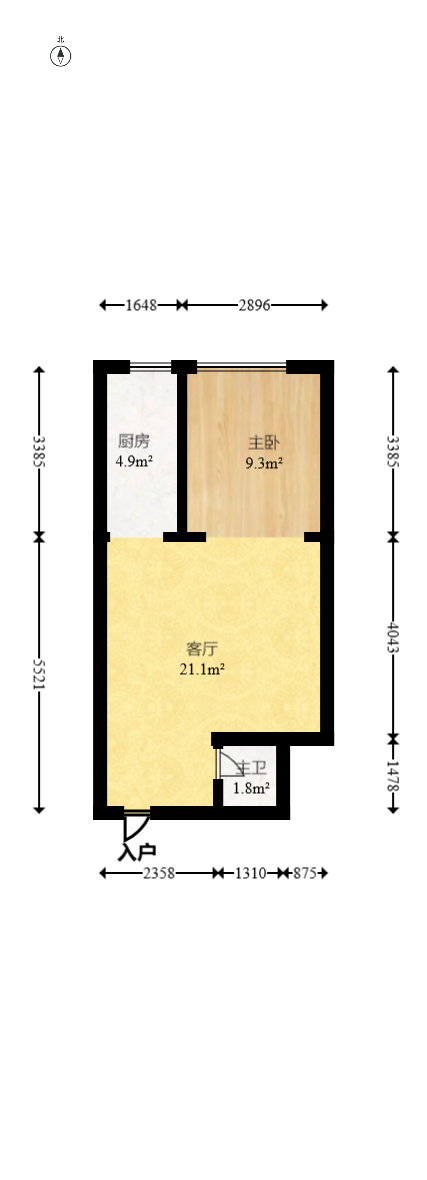 时代星城  1室1厅1卫   16.80万室内图1