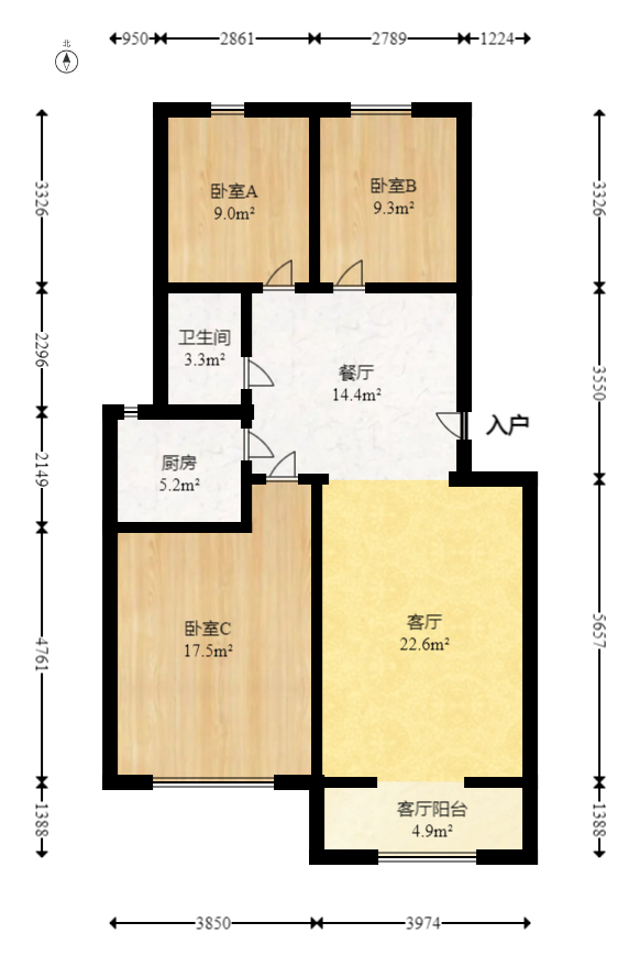枫林美景  3室2厅1卫   85.00万室内图1