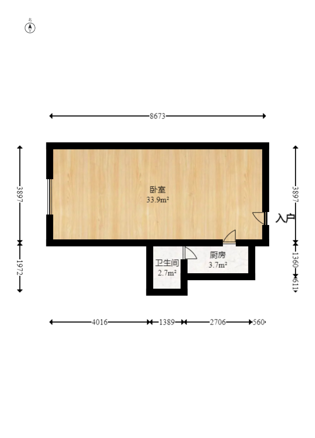 观园国际公寓  1室1厅1卫   51.90万室内图1