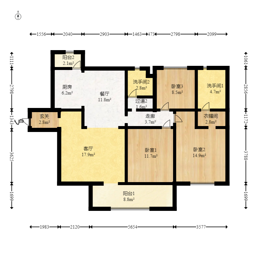 天天向上 3室2厅1卫 99.8万 天天向上 3室2厅1卫 99.8万户型图