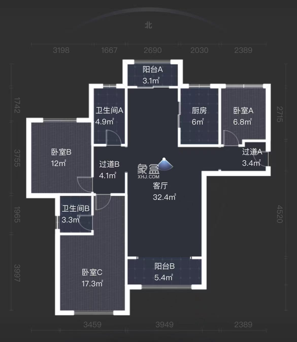 中泰财富湘江  3室2厅2卫   85.00万室内图1