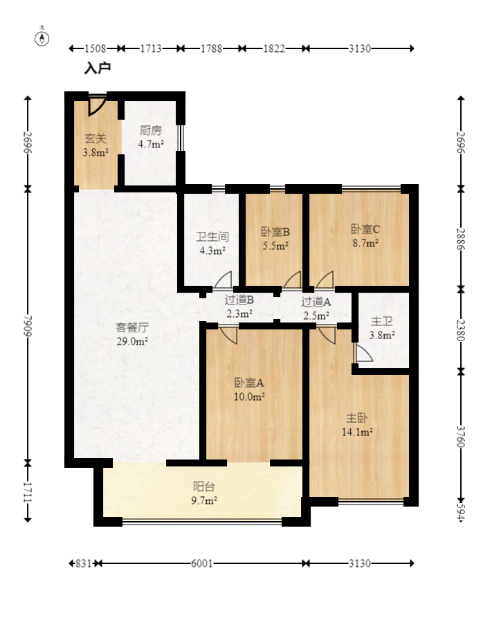越秀悦湖台  4室2厅2卫   220.00万室内图1