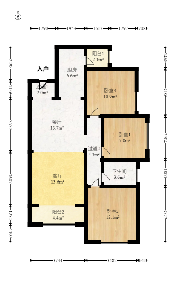 珠江东方明珠（新地东方明珠）三期  3室2厅1卫   73.80万室内图1