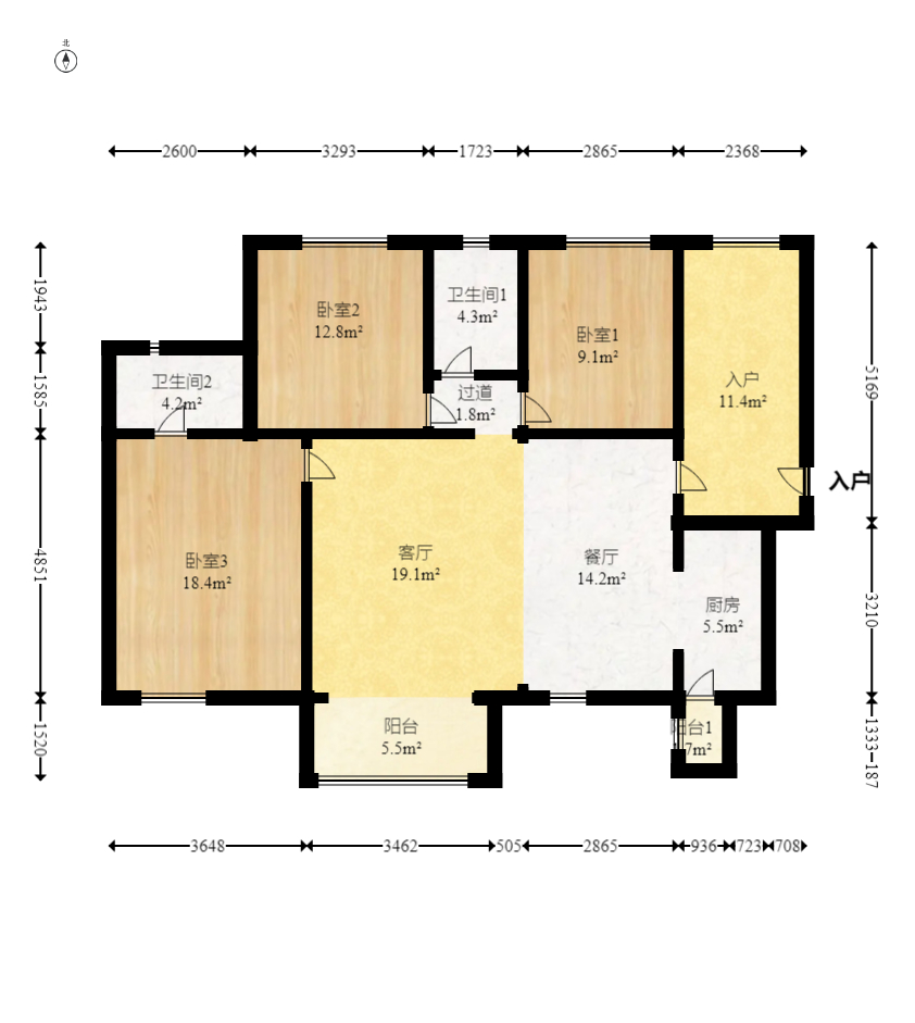 时代倾城二期  3室2厅2卫    108.98万室内图1