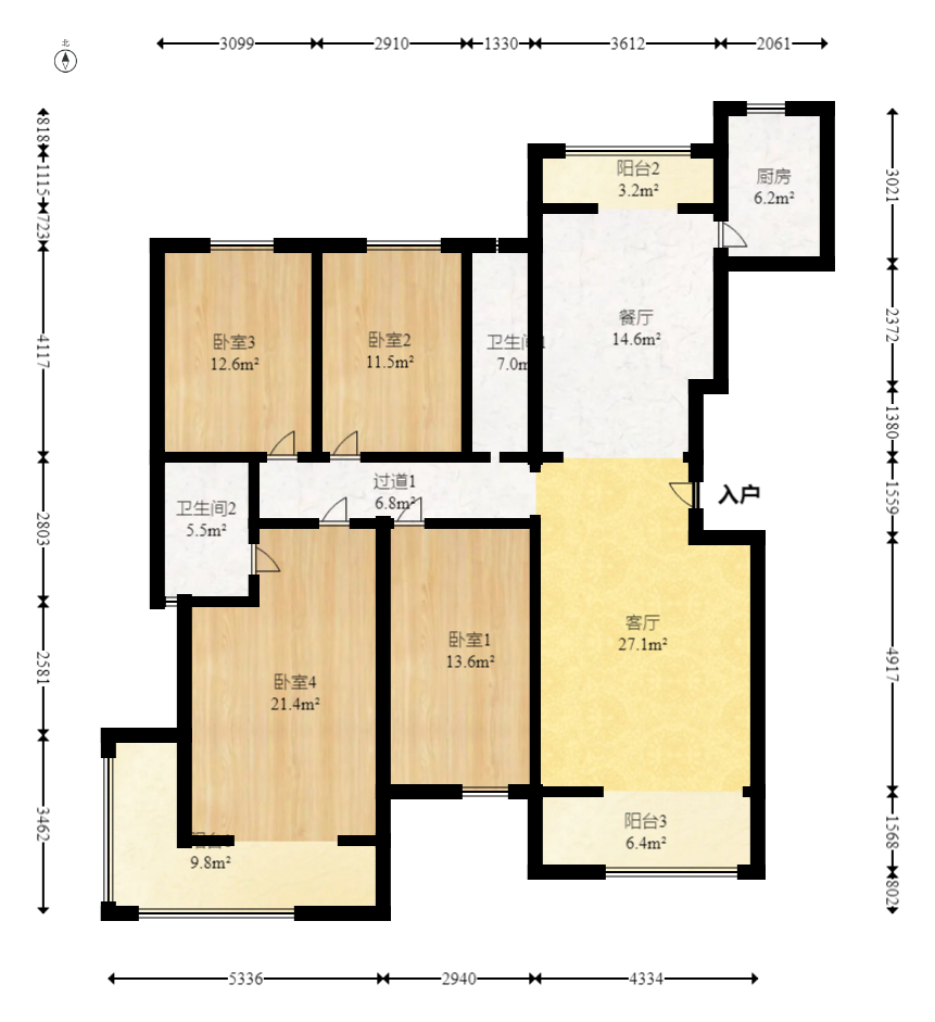 双盈卧龙湾  3室2厅2卫   126.00万室内图1
