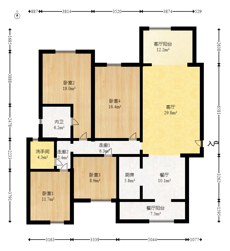 明昇壹城（明昇时代广场）一期  4室2厅2卫    265.0万室内图1