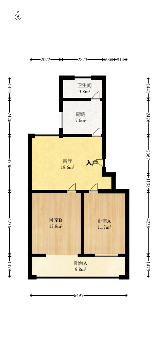 铜铝厂宿舍  2室2厅1卫   49.00万室内图1