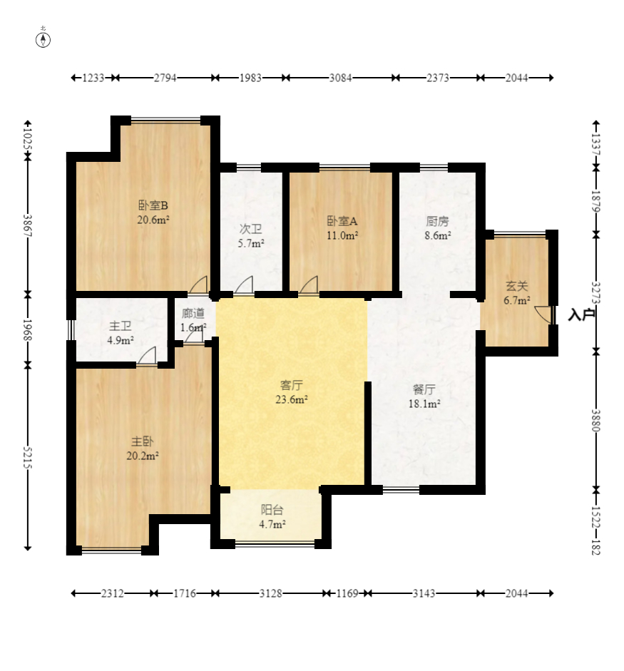 锑都家园  3室2厅1卫   86.80万室内图1