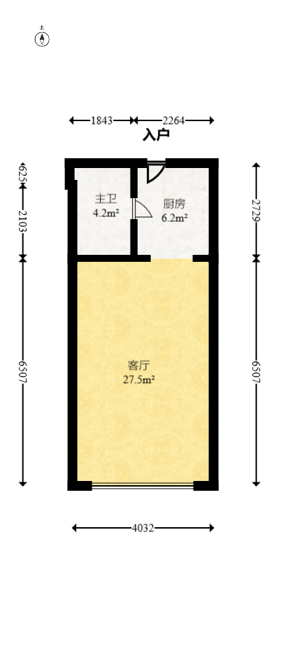 湘粮国际领寓（湘粮国际粮油水产交易中心）  1室1厅1卫   37.80万室内图1
