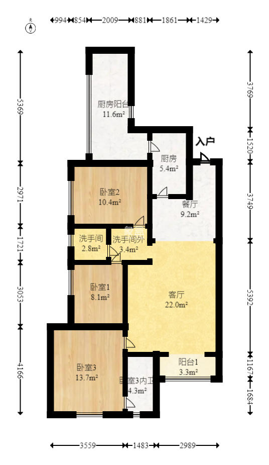雨花公馆(紫苔名苑)  3室2厅2卫   122.00万室内图1