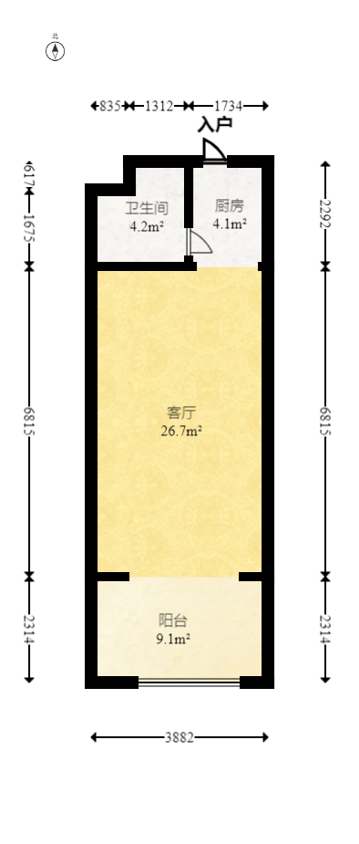 鑫远悦城（鑫远悦时代）  1室1厅1卫    34.98万室内图1
