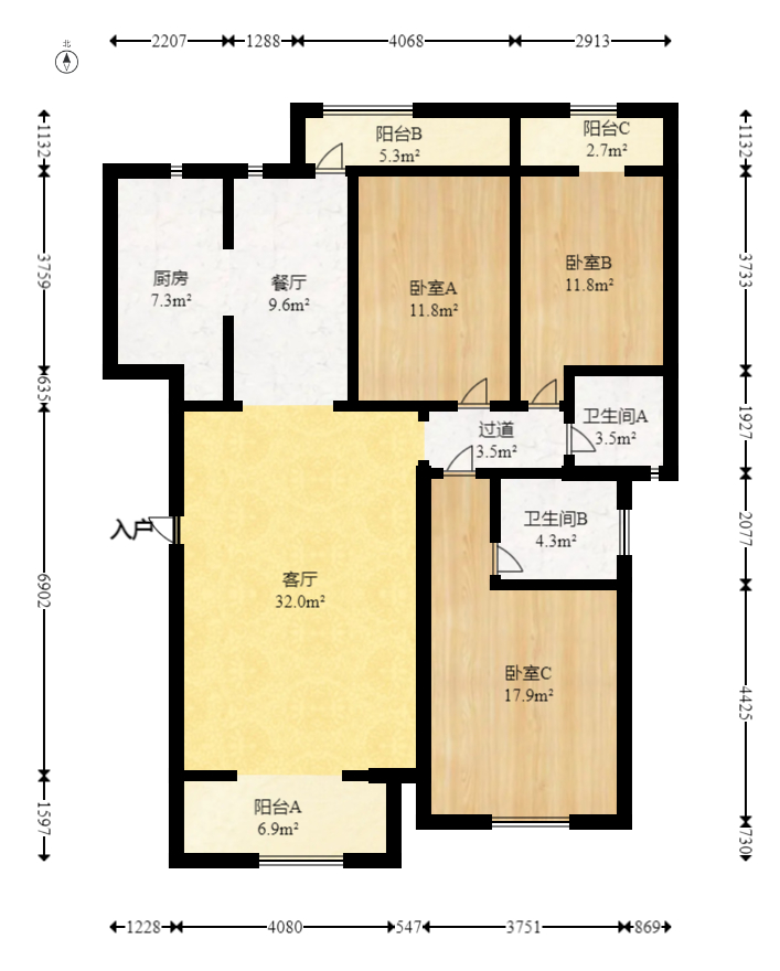 万煦园  3室2厅2卫   112.00万室内图1