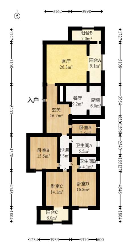 四季美景三期（四季美景水木轩）  4室2厅1卫   138.00万室内图1
