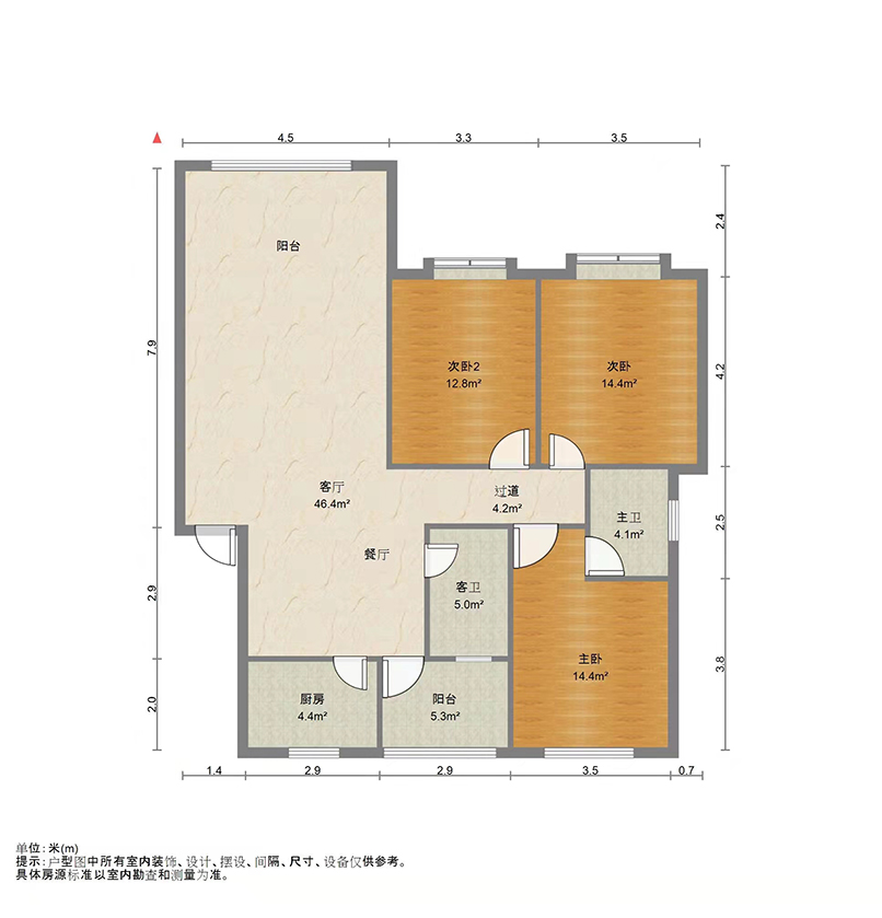 滨江花园  3室2厅2卫   52.00万室内图