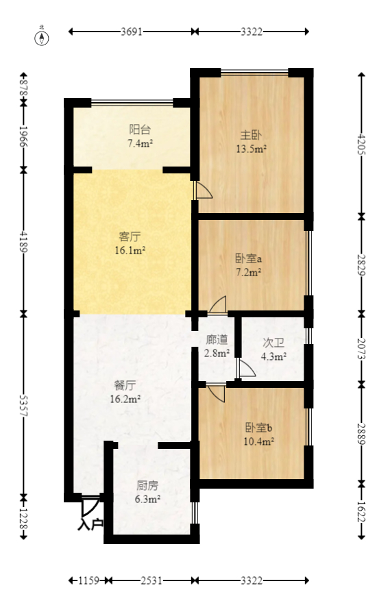 好莱城（弘德西街）  3室2厅1卫   126.00万室内图1