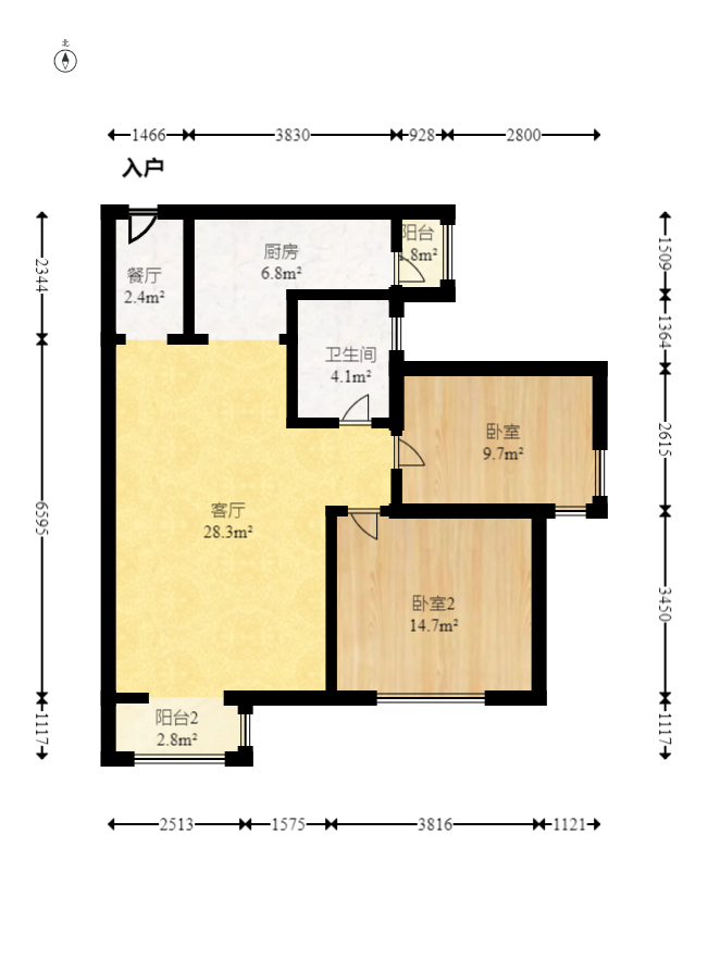 中国铁建国际城一期  2室2厅1卫   45.00万室内图1