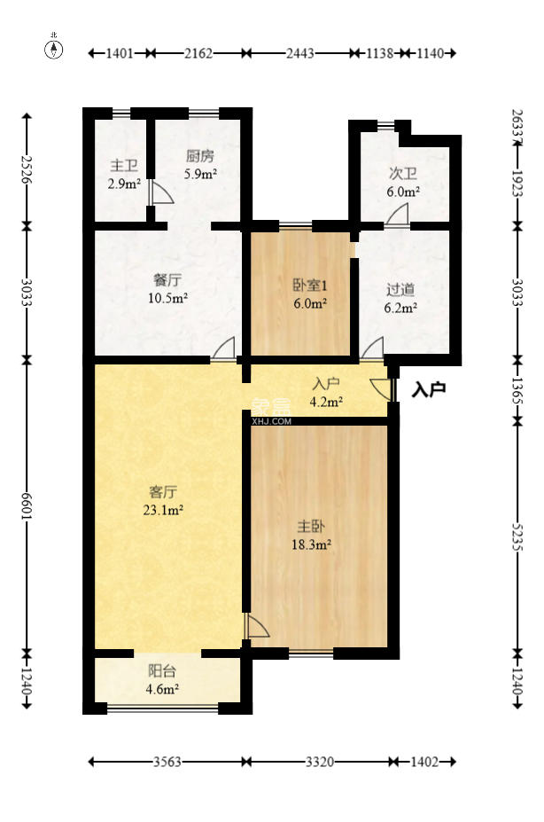 五机床厂宿舍（韭菜园43号）  2室1厅1卫   64.80万室内图1