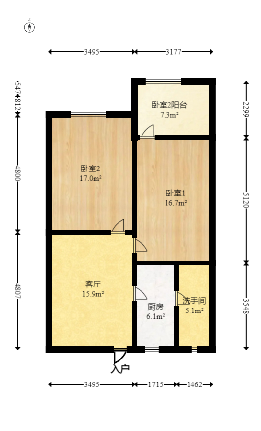 桂花二村  2室2厅1卫   44.80万室内图1