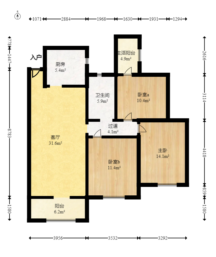新城国际花都  3室2厅1卫   78.80万室内图1