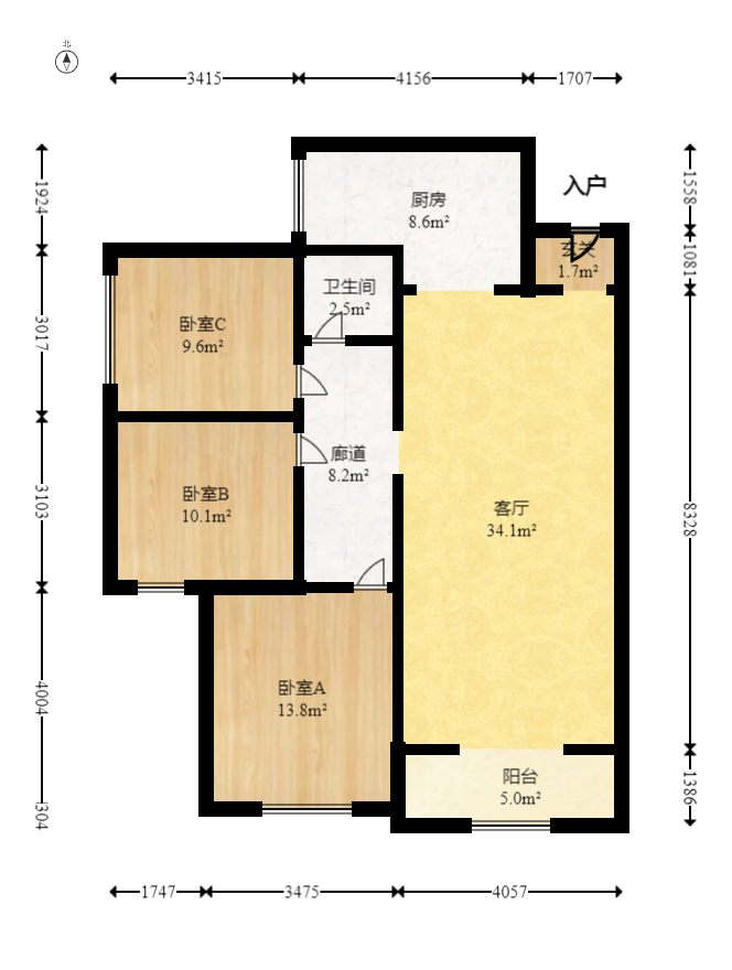 华润橡树湾  3室2厅1卫    99.6万室内图1