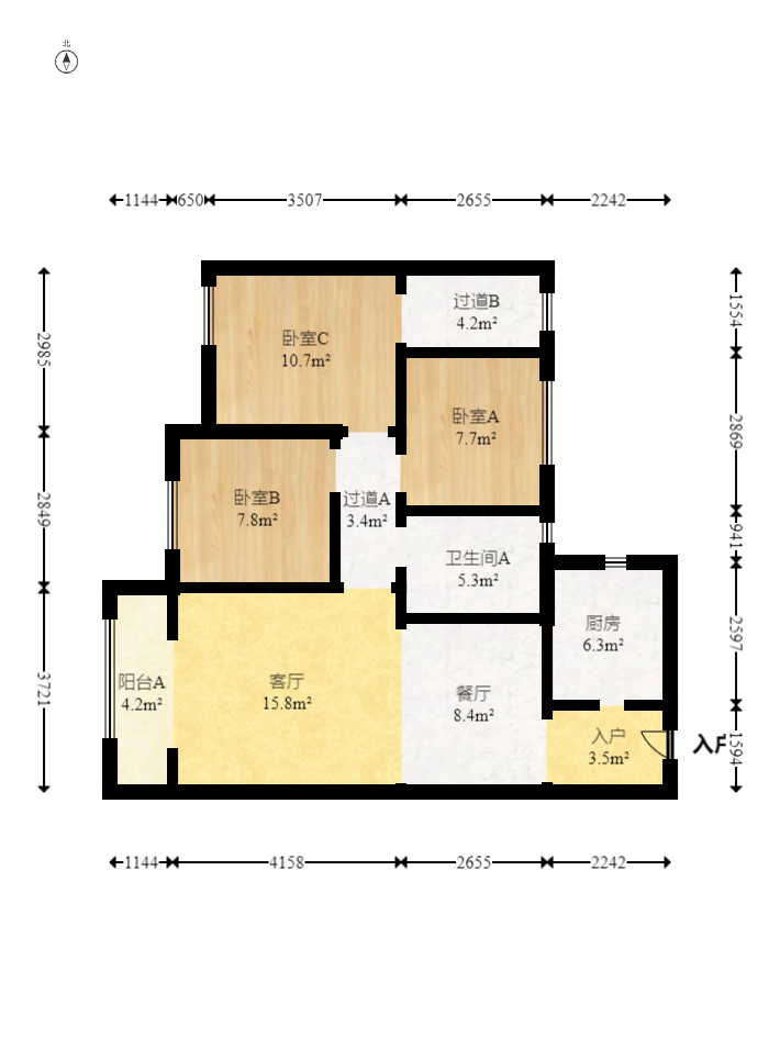 蓝光幸福满庭  3室2厅1卫   86.60万室内图1