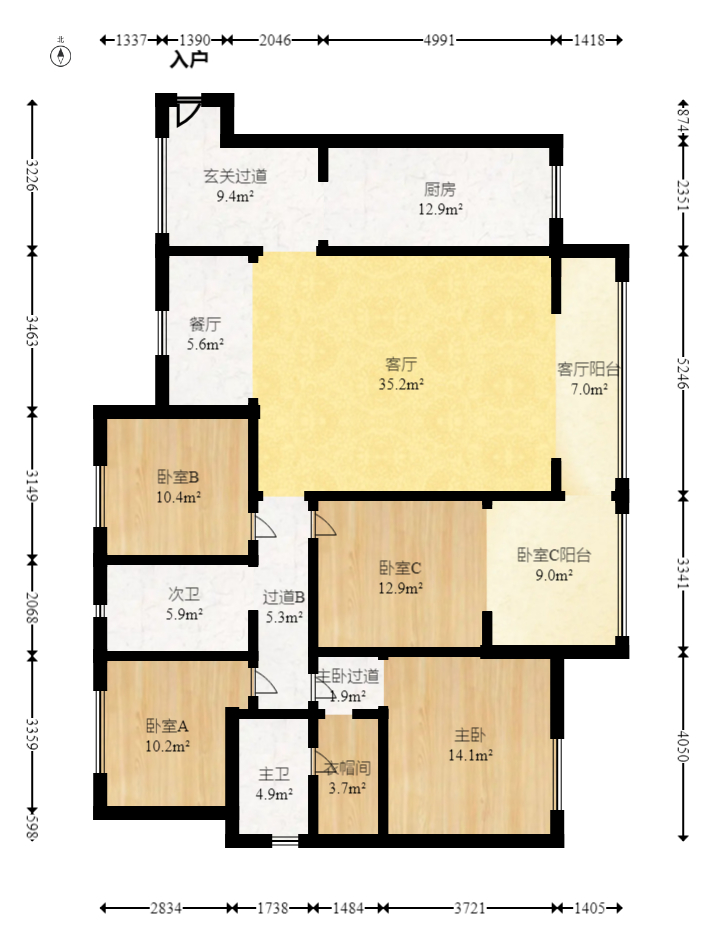 卓越蔚蓝海岸三期  4室2厅2卫   208.00万室内图1