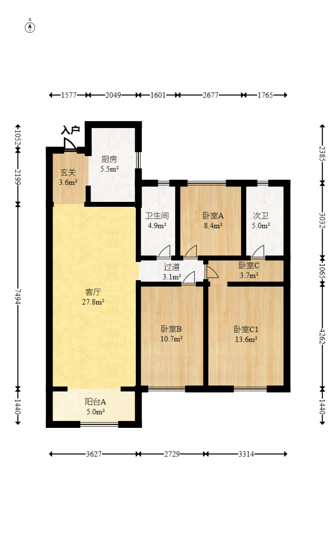 長沙高鐵吾悅廣場  3室2廳2衛(wèi)    129.0萬室內(nèi)圖1