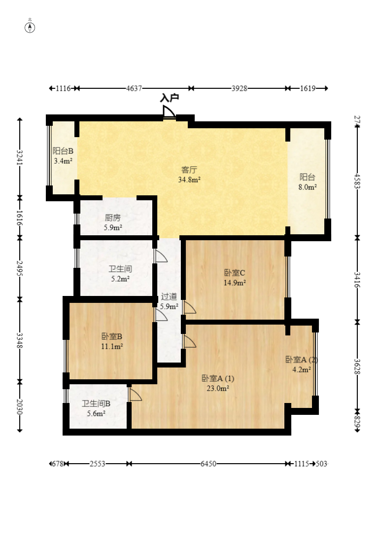 振业城二期  3室2厅2卫    248.0万室内图1