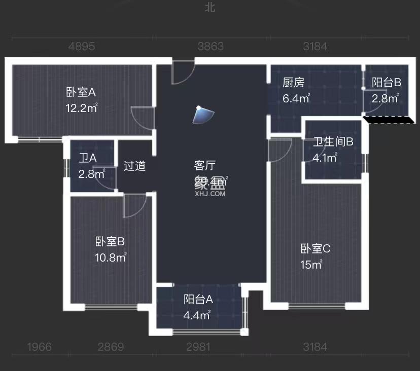 中泰财富湘江  3室2厅2卫   90.00万室内图1