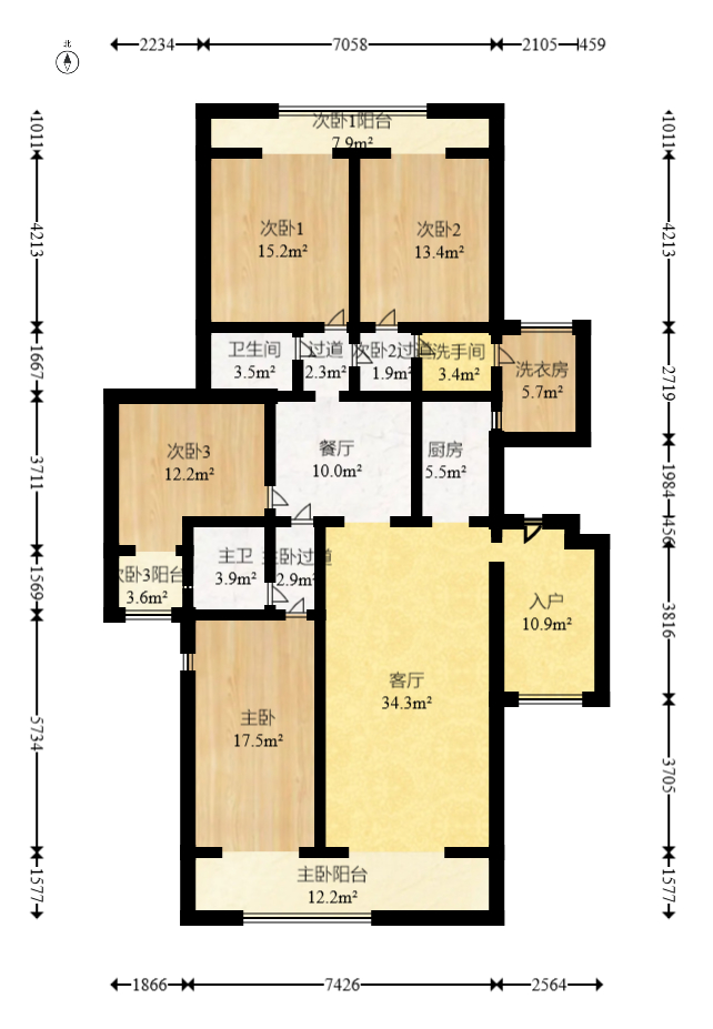 恒基凯旋门一二期  4室2厅3卫    142.0万 恒基凯旋门一二期  4室2厅3卫    142.0万户型图