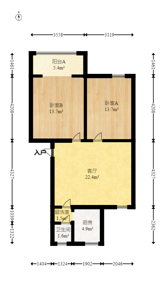 龙吉湾小区（龙瑞尚苑）  2室1厅1卫    44.88万室内图1