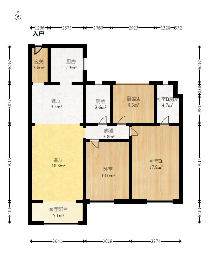 中海阅麓山二期  3室2厅2卫   155.00万室内图1