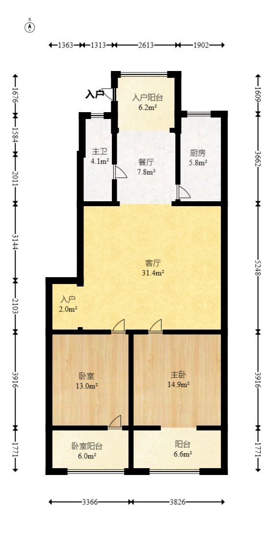 芙蓉区工商局宿舍  2室2厅1卫   68.00万室内图1