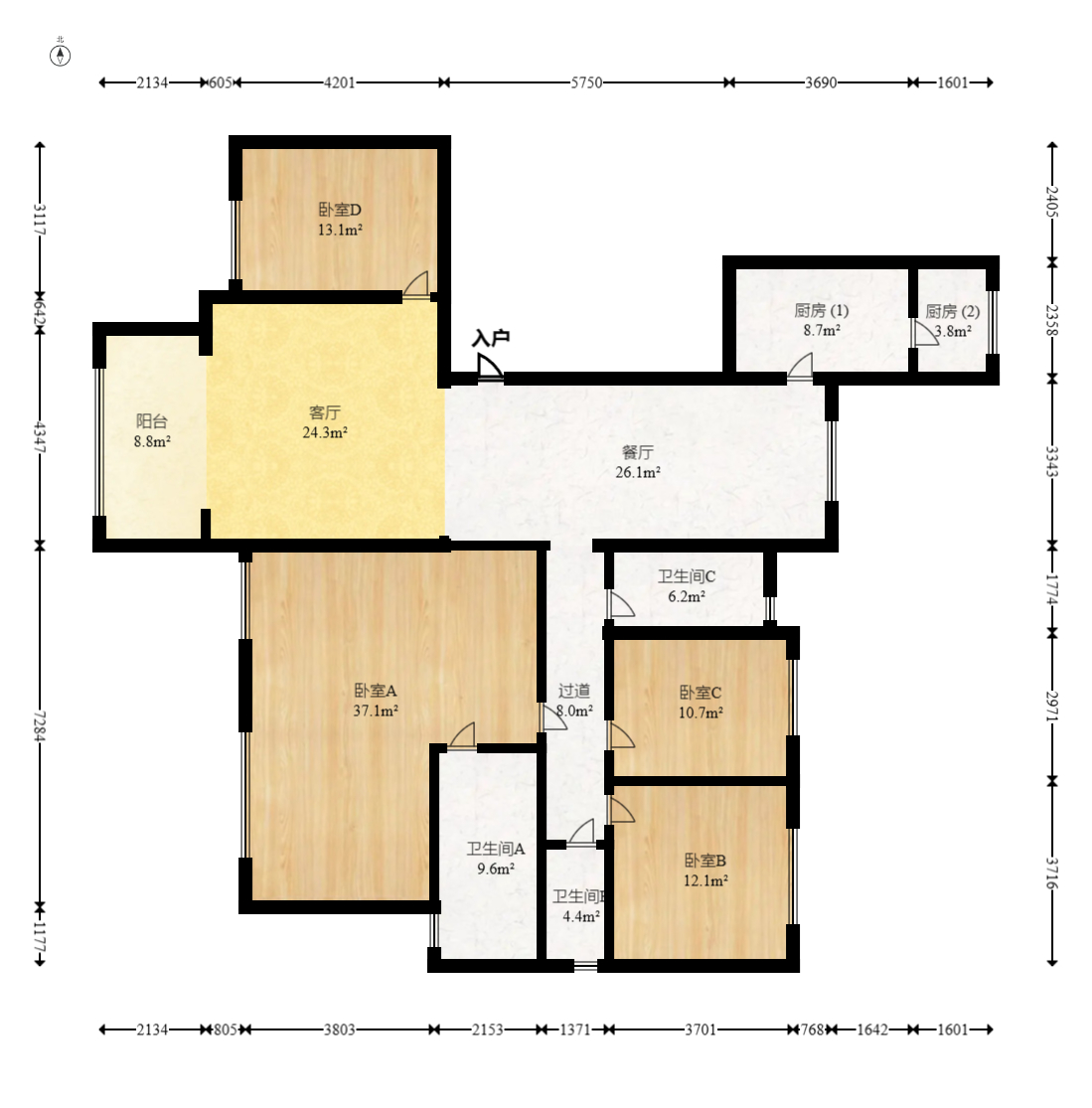 中建梅溪湖中心  5室2厅2卫   390.00万室内图1