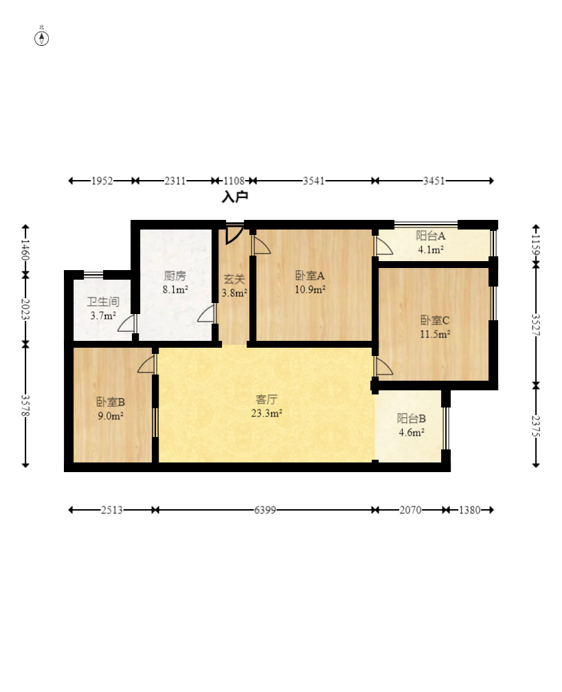 建鸿达现代公寓  3室2厅1卫   98.80万室内图1