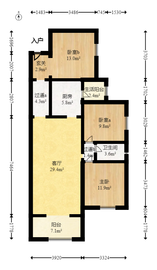 润和长郡（润和紫郡二三期）  3室2厅1卫   73.00万室内图1
