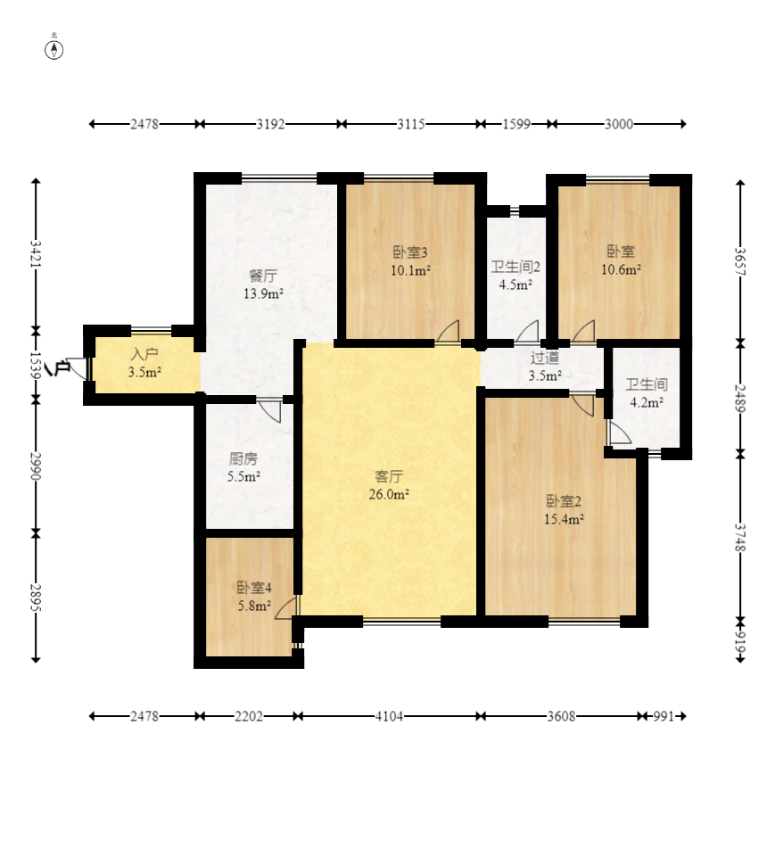 天麓尚层 3室2厅2卫 95.0万 天麓尚层 3室2厅2卫 95.0万户型图