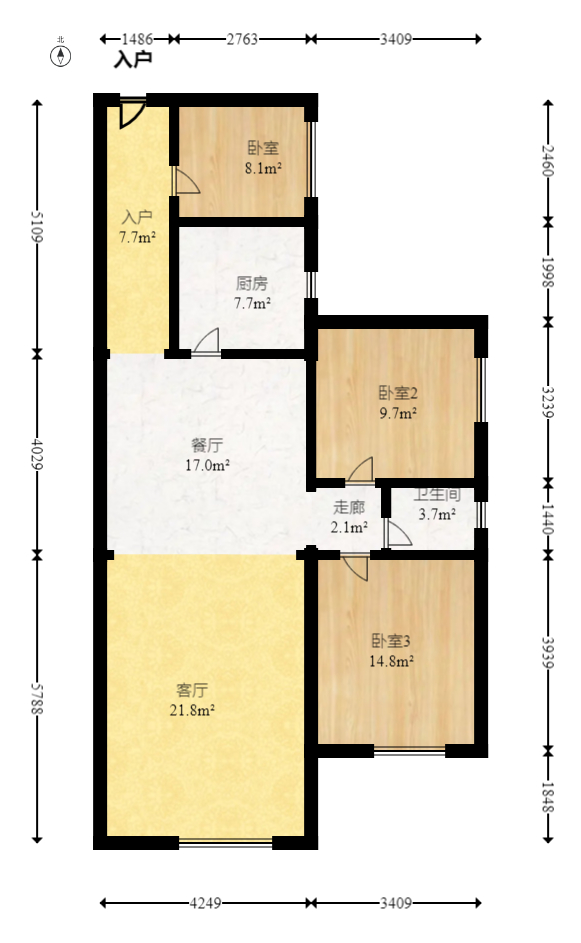 三景华御 3室2厅1卫 58.0万 三景华御 3室2厅1卫 58.0万户型图