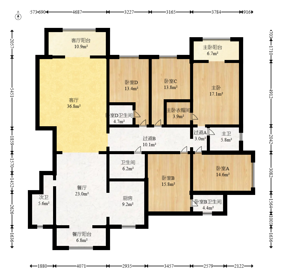 八方小区B区  5室2厅3卫   1442.00万室内图1