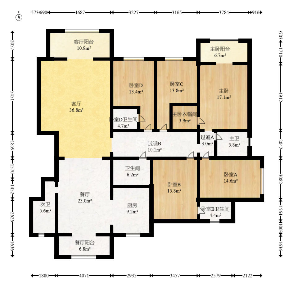 八方小区B区  5室2厅3卫   1442.00万