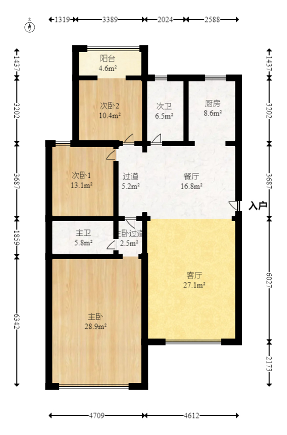 天翔新新家园 3室2厅1卫 76.0万 天翔新新家园 3室2厅1卫 76.0万户型图