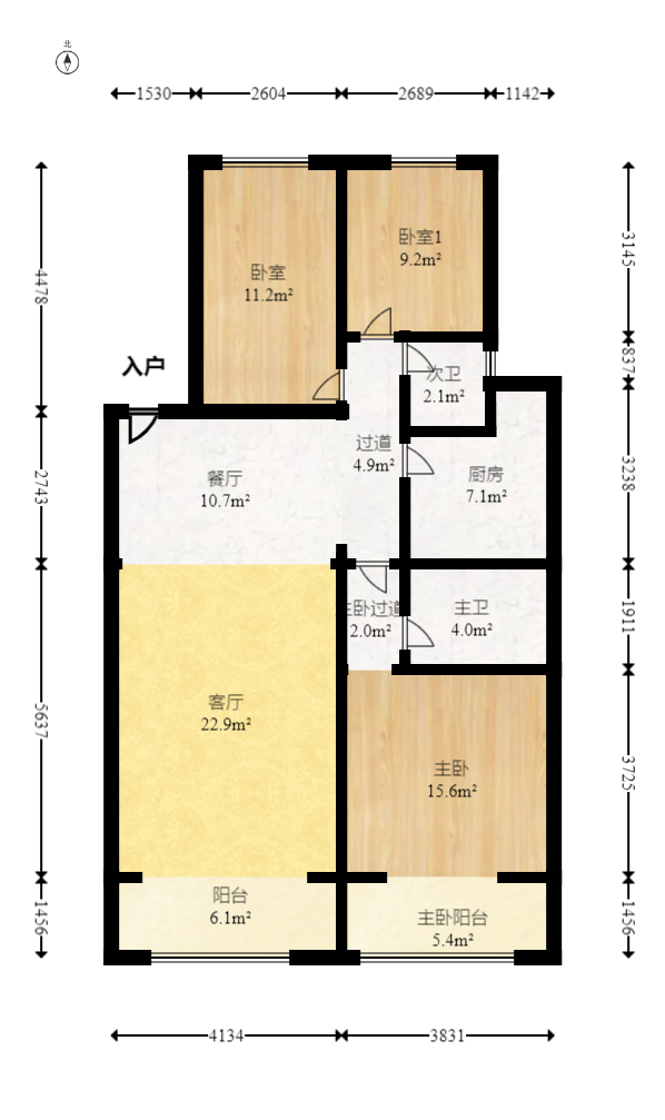 燕山街社区  3室2厅2卫   108.00万室内图1