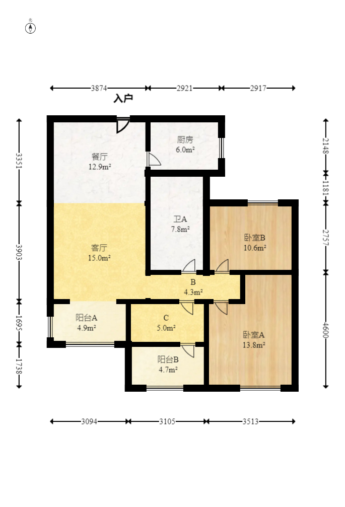 中建嘉和城  3室2厅1卫   96.00万室内图1