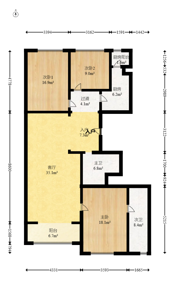 万国城(当代满庭春MOMA)一期 3室2厅2卫 123.0万 万国城(当代满庭春MOMA)一期 3室2厅2卫 123.0万户型图