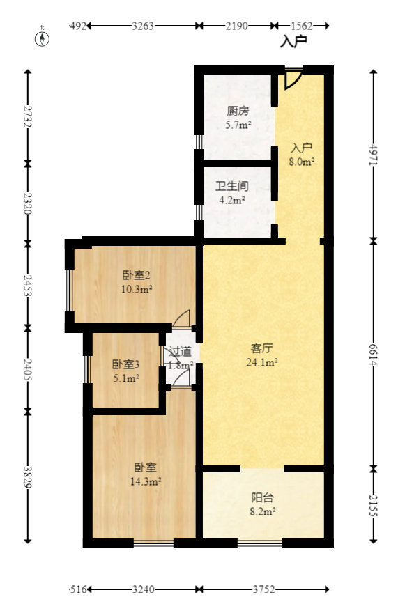麓谷小镇  3室2厅1卫   75.00万室内图1