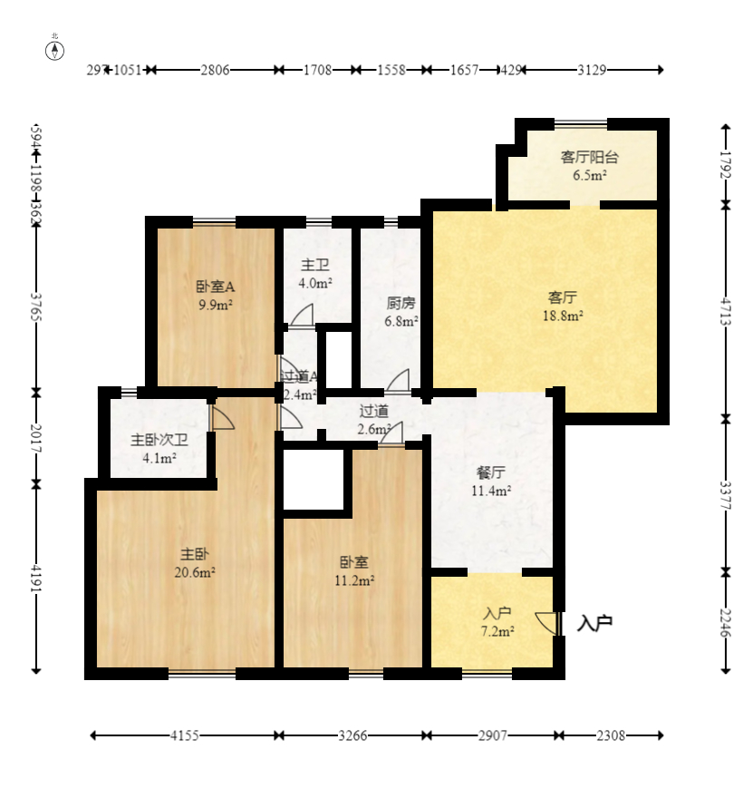 蝴蝶谷 3室2厅2卫 79.8万 蝴蝶谷 3室2厅2卫 79.8万户型图