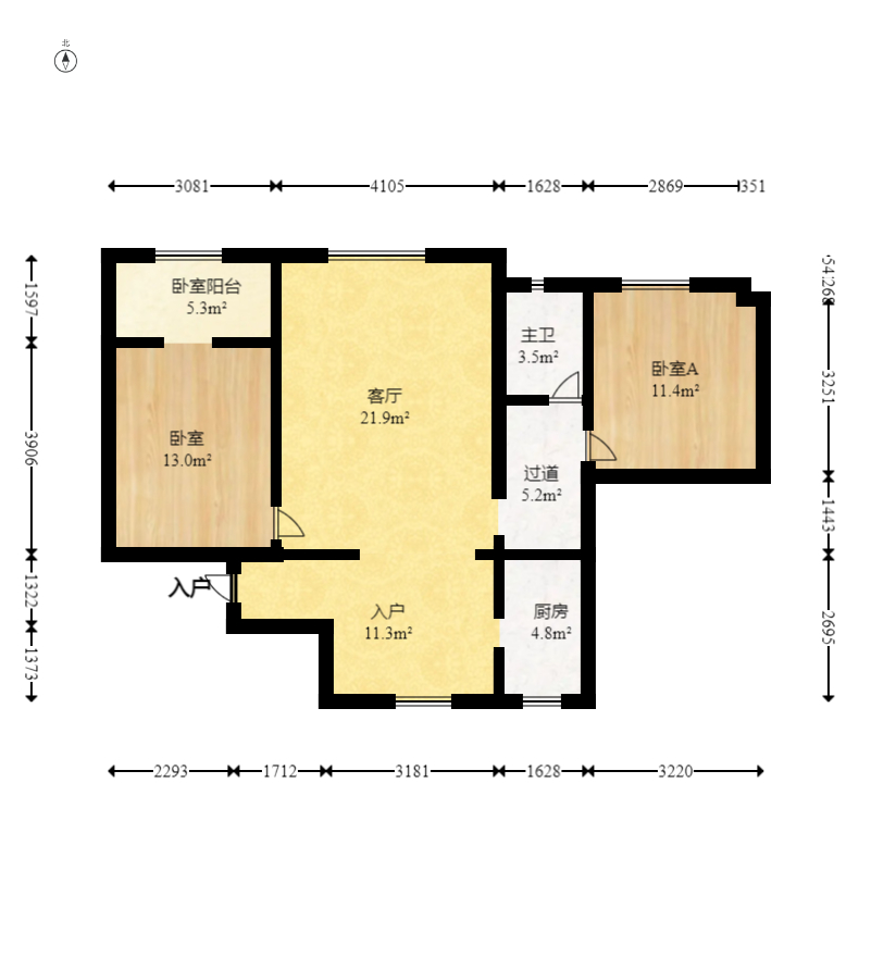 蝴蝶谷  3室2厅1卫    49.8万室内图1