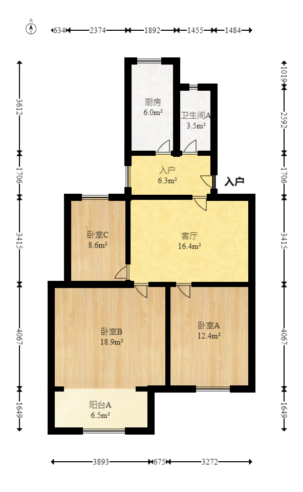 阿弥岭一二片  3室1厅1卫   63.80万室内图1